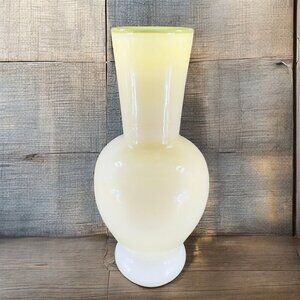 Vintage Studio Paran 2006 Yell Glass Vase With Green Top Edge Hand Made Vase VTG